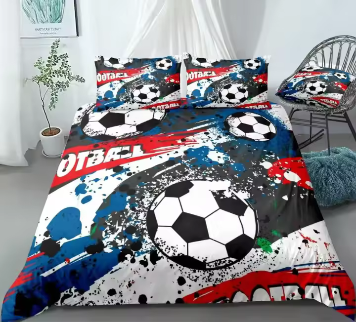 Juego de Ropa de Cama de Fútbol Funda de Edredón con Estampado de Balón Tamaño Rey-Reina - 1