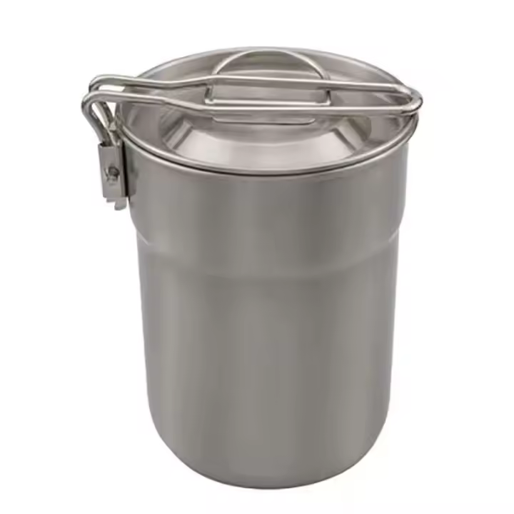 Taza de café de acero inoxidable para exteriores con tapa ventilada, taza plegable para acampar, olla de cocina ligera para acampar, hacer senderismo y - 1