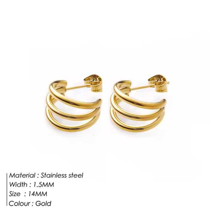Pendientes redondos de acero inoxidable dorado para mujer, aro en capas punk - 1