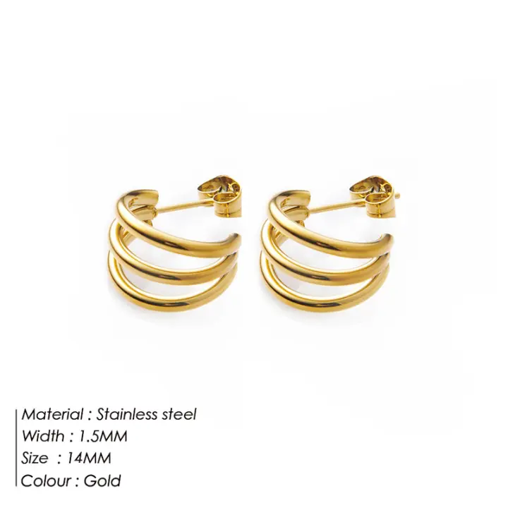 Pendientes redondos de acero inoxidable dorado para mujer, aro en capas punk - 1
