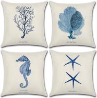 Fundas de Poliéster para Almohada 45 x 45cm Fundas de Cojines Decorativos para Sofá Cama Juego de 4 Estrella de mar/Coral Cierre de FLAP Lavado en Máquina - details 0