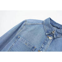 Conjunto de Vestido con Corte de Cadena de Denim de Manga Larga Estilo Vintage para Mujer en Verano 2023 - details 3