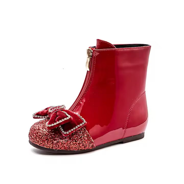 Nuevas botas de cuero de terciopelo para bebé, botines cortos de princesa de cristal - 1