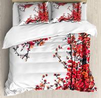 Juego de Ropa de Cama con Diseño de Cerezo Japónesako Sakura en Tamaño King/Queen Floral Primaveral Vintage para Mujeres y Niñas - details 9