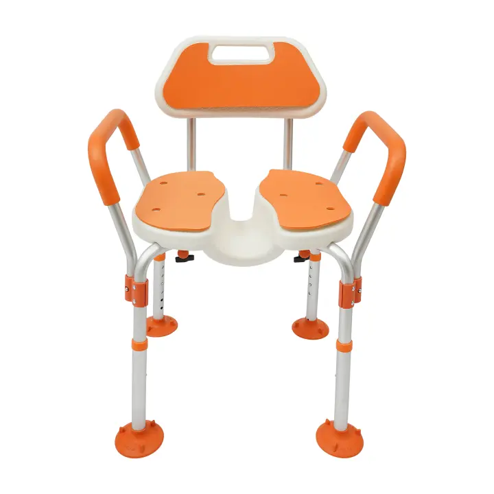 Silla de ducha de altura ajustable con respaldo, reposabrazos, silla de baño para personas mayores, mujeres embarazadas, personas con discapacidad - 1
