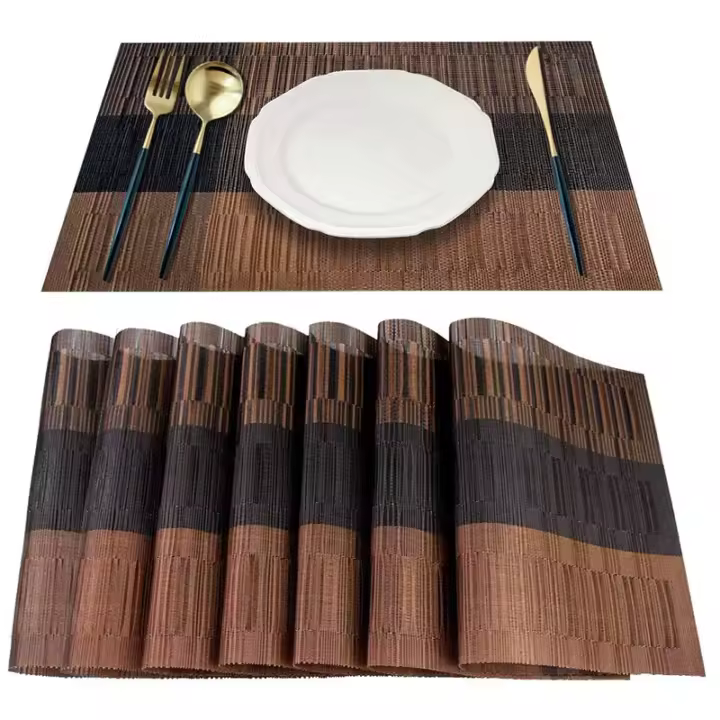 Mantel individual, 8 manteles individuales de vinilo tejido por grupo, estera aislante de PVC de bambú, comida adecuada para mesa de cocina - 1