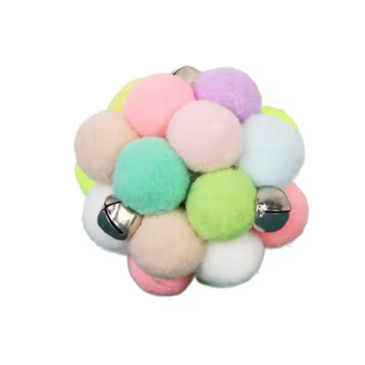 Pelota de peluche para gatos de Color arcoíris, resistente a mordeduras, bolas para rascar de felpa para gatos de 6cm con campana, bola de sonido de felpa para gatos - 1