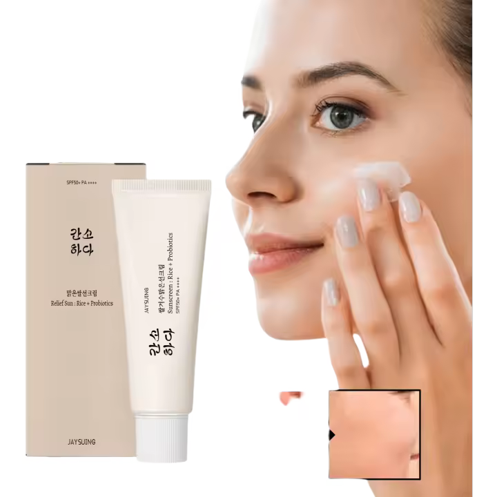 Protector solar en relieve Protector solar Probióticos de arroz Protector solar orgánico facial SPF 50+PA++++ Defensa hidratante UV para todo tipo de piel - 1
