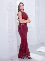 Vestido de noche de fiesta con lentejuelas elásticas y cuello redondo, sin tirantes, dorado - details 8