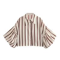 OUWU- Camisa Holgada A Rayas Con Manga De Burbuja Para Mujer, Gran Oferta De Temporada, Nuevo Estilo, Informal, Cuello Tipo Polo, Manga Corta, Top De Moda - details 7
