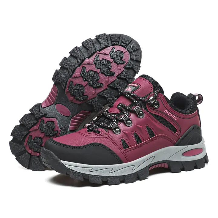 Botas de senderismo de montaña impermeables para mujer al aire libre, Color Rojo - 1