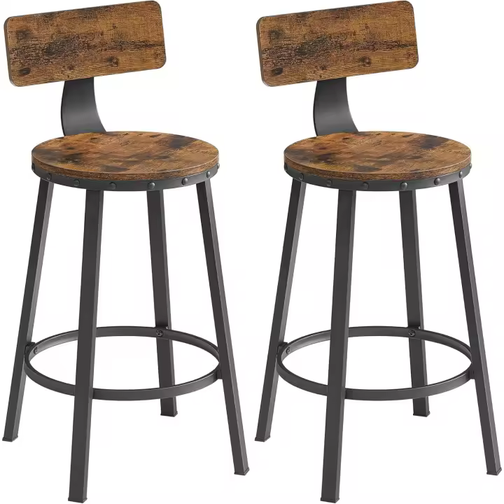 Taburetes de Bar de Acero Juego de 2 Altos con Resalto Taburetes de Cocina Montaje Fácil Industrial - 1