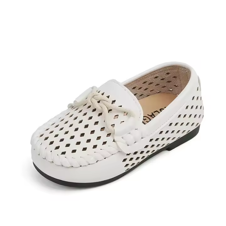 Zapatos Casuales de Moda para Niños Zapatos Planos sin Cordones, Color Sólido, Novedad 2025, Mocasines para Niños con Agujeros de PU Antideslizantes Suaves y Sencillos. - 1