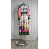Vestido de swing grande de manga larga con cintura atada y cuello en V estampado personalizado informal para mujer 2025 - details 10