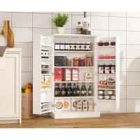 Armario de cocina con puertas y estantes ajustables de 180 cm para comedor, salón, color blanco - details 2