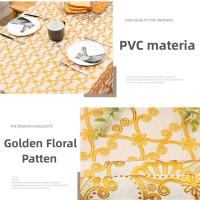 Mantel rectangular de PVC para mesa, impermeable, resistente al aceite y al desgaste, Protector de mesa Floral dorado - details 5