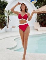 Traje de baño de dos piezas con bloques de color para mujer Bikini sexy con control de barriga y cintura - details 18