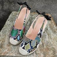 Patrón de piel de serpiente europea y americana, sandalias de cáñamo con tacón de cuña, bolsa de verano para mujer, sandalias vacías traseras de cabeza, zapatos de mujer de tacón alto de gran tamaño - details 4