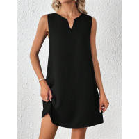 Ropa de mujer Verano Nueva moda Color sólido Vestido sin mangas con cuello en V - details 0
