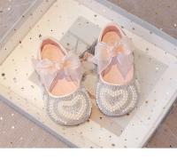 Zapatos con diamantes de imitación para niñas, pajarita de encaje con perlas y corazón grande, vestido plano de princesa a la moda para fiesta de boda, elegante - details 9