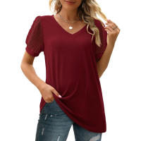 Camisa de manga corta para mujer, blusa elegante de verano a la moda, cuello en v, color sólido, tops Casuales - details 6