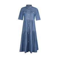 Vestido Denim Suave y Delgado Manga Corta, Estilo Retro con Bolsillos y Botones - details 6