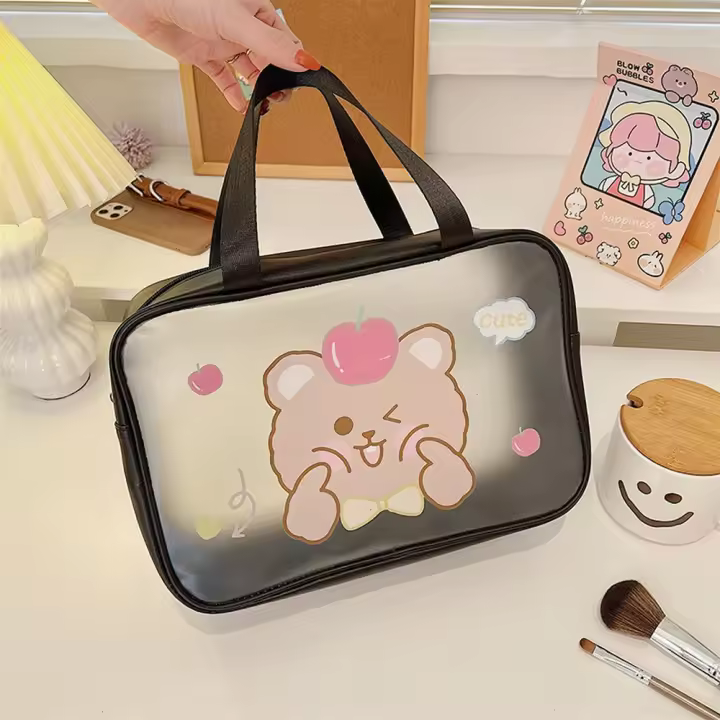 Bolsa de viaje a la moda, práctica, impermeable, con dibujos animados, transparente, oso, vaca, bolsa de lavado, bolsa de maquillaje, bolsa de almacenamiento para cosméticos - 1