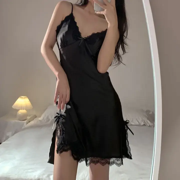 Camisón Sexy De Encaje Con Cuello En V Para Mujer, Camisones Con Tirantes, Ropa De Dormir Sin Mangas Para Mujer - 1