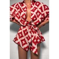 Mono casual con tirantes para mujer, mono rojo con estampado holgado y cuello vuelto, ropa de calle sexy 2025 - details 1