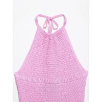 BUNO-vestido decorativo con cordones y cuello Halter de punto rosa de verano para mujer, minivestido sin mangas ajustado elástico elegante para mujer - details 7