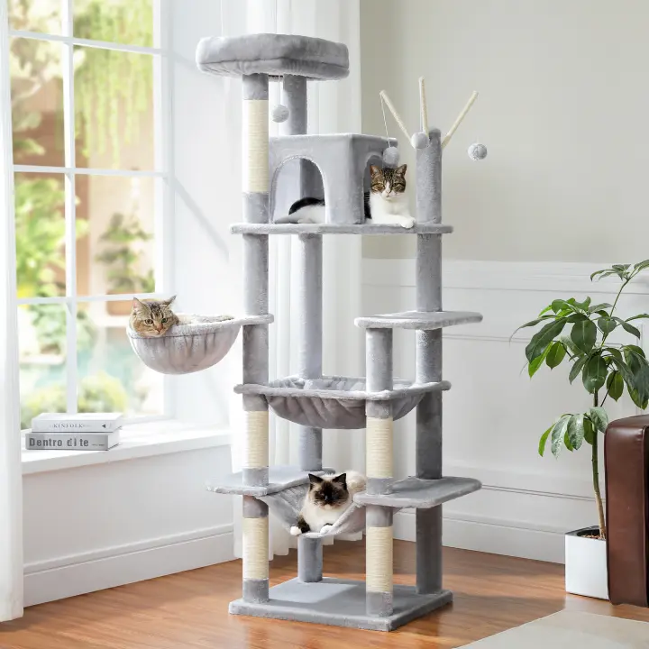 Árbol para gatos grande de 175 cm, torre alta para gatos, rascador para gatos con rascador poste, condominio acogador y hamacas - 1