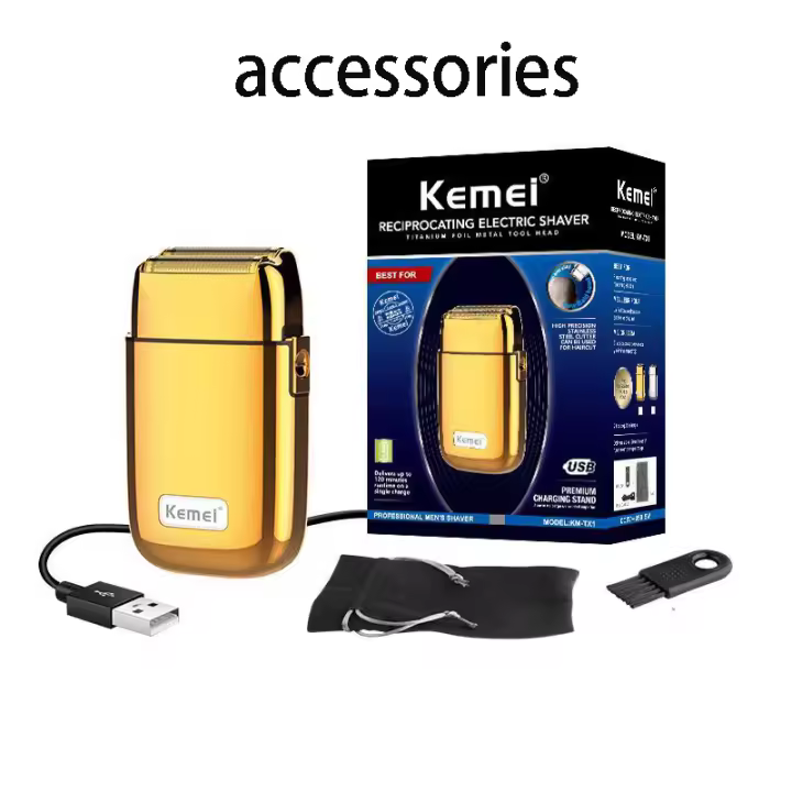 Kemei-Afeitadora eléctrica completamente de Metal para hombr máquina de afeitar para cabeza calva recargable por USB recortadora de barba cuidado Facial KM-TX1 de 9000rpm - 1