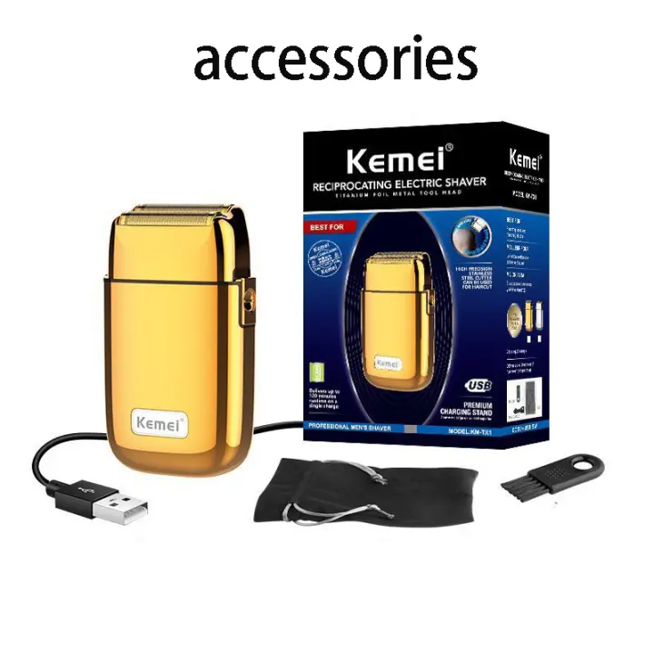 Kemei-Afeitadora eléctrica completamente de Metal para hombr máquina de afeitar para cabeza calva recargable por USB recortadora de barba cuidado Facial KM-TX1 de 9000rpm - 1