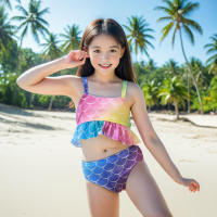 Traje de baño de sirena para niños traje de baño dividido conjunto de tres piezas traje de rendimiento de falda de princesa para niños grandes, medianos y pequeños traje de baño de bikini - details 3