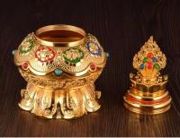Productos étnicos tibetanos, chapados en oro y pintados con ocho flores de loto auspiciosas, tesoro de Mani, Dios de la riqueza, aleación - details 11