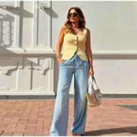 OUWU-Chaleco sin mangas de punto amarillo crema sólido para mujer, camiseta sin mangas con botones de una hilera y cuello cuadrado, Tops elegantes - details 14