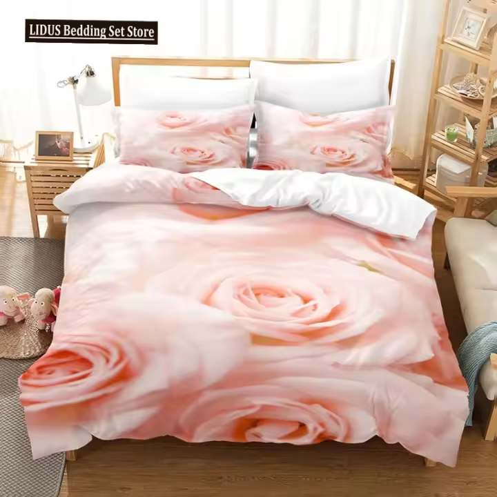 Conjunto de Funda de Almohada de Rosa Rosa Romántica Tamaño Rey-Reina Material de Poliéster - 1
