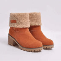 Botas de nieve de gamuza con tacón grueso de tubo medio europeo y americano de otoño e invierno para mujer Botas de algodón para mujer - details 5