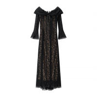 OUWU- Vestido De Manga Larga De Trompeta Con Cuello De Una Línea, Corte Ajustado, Sexy, Nuevo Estilo Europeo Y Americano - details 5