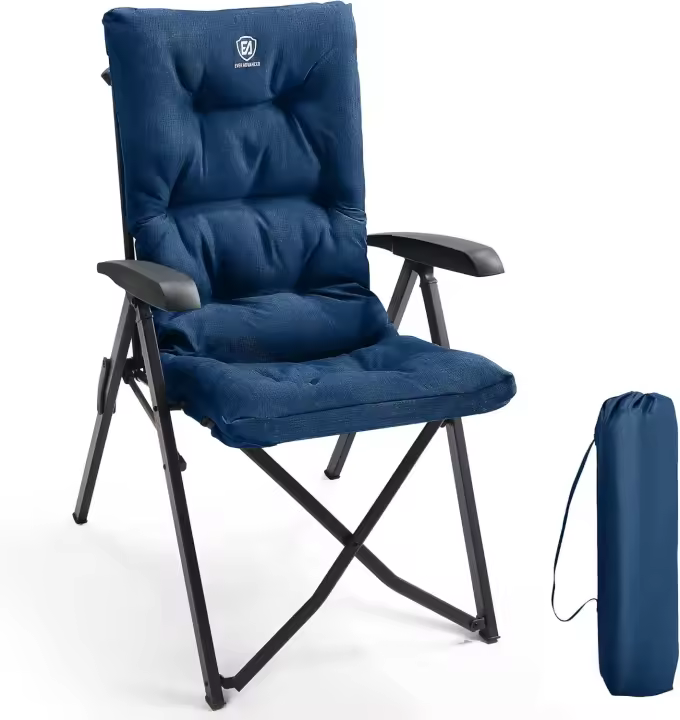 Silla de Camping Plegable Capacidad de 150 kg Respaldo Alto tamaño pequeño Plegable Silla de jardín Acolchada de Lujo con 4 Posiciones, Silla de Pesca Ajustable para balcón - 1
