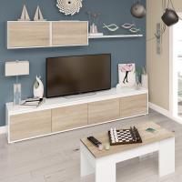 Mesa Baja de Centro Elevable Estilo Sala o Comedor Modelo LC Acabado en Blanco Artik y Roble Canadiense Medidas 100 cm x 50 cm x 45-56 cm - details 4