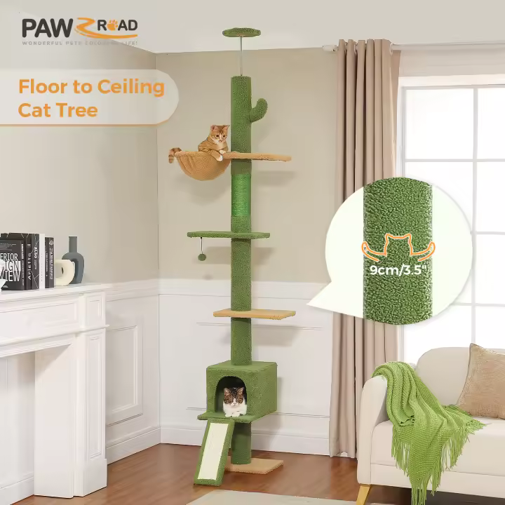 Árbol para gatos de alto ajustable, 210-274 cm, con poste rascador, condominio y torre para gatos de interior, Juguetes para gatos - 1