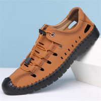 Sandalias para hombre, novedad de verano 2025, zapatos casuales de cuero hueco para hombre, zapatos antideslizantes con agujeros para conducir, sandalias de cuero de fondo suave para hombre - details 15