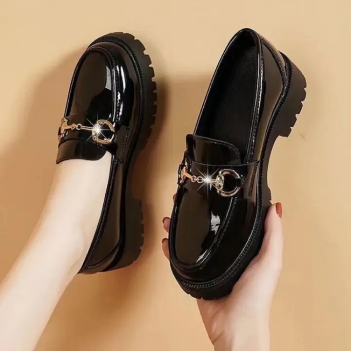 Zapatos Zapatos Individuales Planos De Cuero Para Mujer, Mocasines Pequeños De Estilo Británico, Suela Suave, Antideslizante - 1