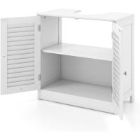 Armario bajo lavabo, corte en forma de U, mueble bajo lavabo con 2 puertas de persiana y 2 estantes, armario de suelo de baño, 60x30x60cm - details 6