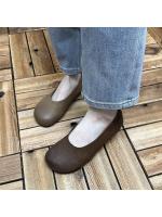 Zapatos sencillos de boca poco profunda con cabeza redonda 2025, nuevos, de interior y exterior de cuero, sin cordones, de suela plana, informales, de talla grande - details 2