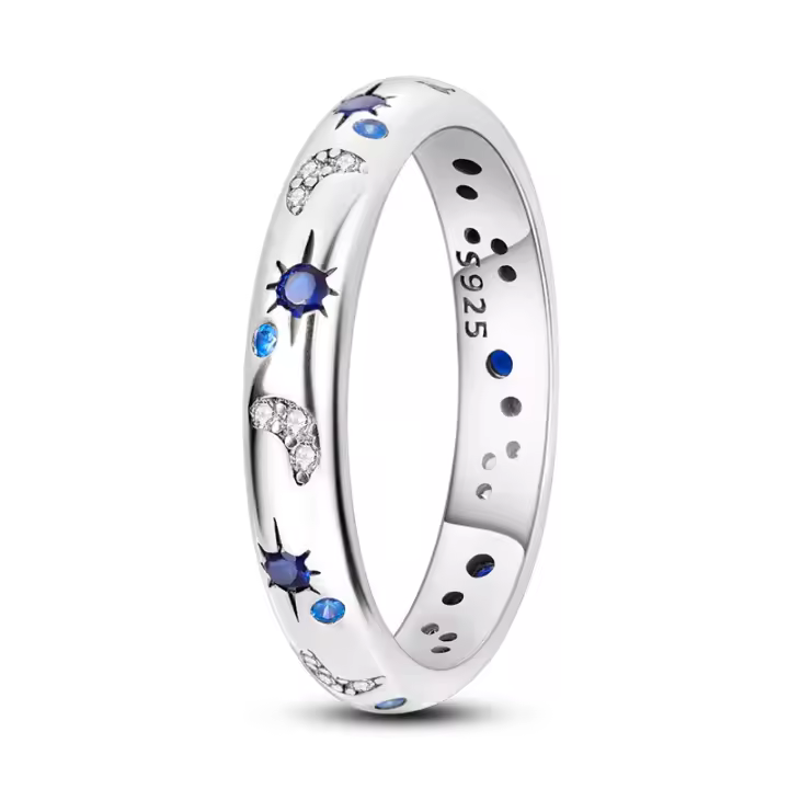 Anillos de plata de ley 925 para mujer, sortija de circonita colorida con forma de luna y Estrella, joyería fina para boda, compromiso, cumpleaños - 1
