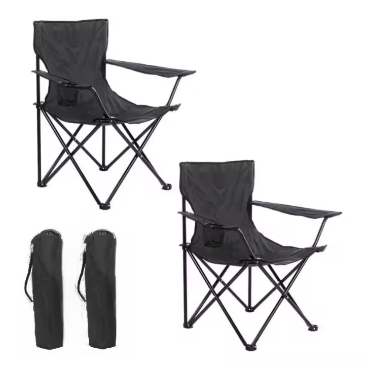 Pack de 2 Sillas Plegables para Camping, Pesca y Playa Portátiles con Reposabrazos Portavasos y Bolsa de Transporte Resistente y Cómoda 50x50x80cm - 1