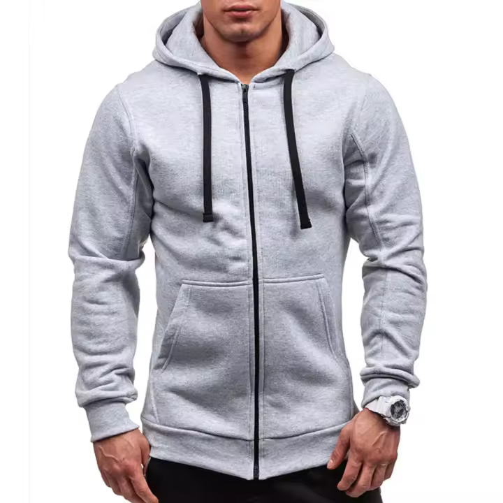 Sudadera con capucha y cremallera tipo cárdigan de color liso para hombre - 1