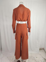 Women casual 2 pieces set elegant turn down collar long sleeve shirt and wide leg pants - details 19